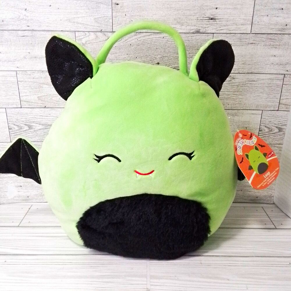 Squishmallows Leap Bat Halloween Plush Treat Pail w/ Handle Green Black